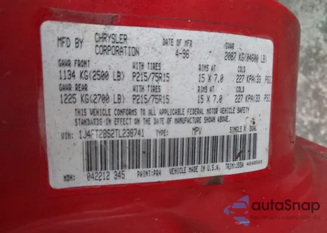 1996 Jeep Cherokee Se из США, поврежденный, VIN 1J4FT28S2TL238741